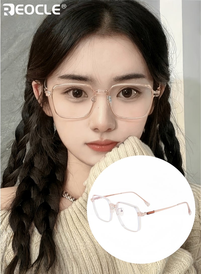 ريوكل نظارات نسائية عدسة شفافة إطار مربع كبير وخفيف الوزن نظارات تحمي من إجهاد الرؤية مادة بلاستيكية متينة مناسبة لمناسبات متعددة - Image 1