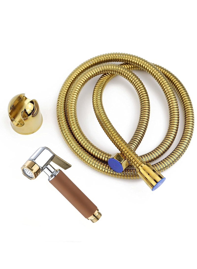 Hand Held Bidet Sprayer Stainless Steel Sprayer Shattaf Toilet Bidet Shower Head with 125 mm x 55 mm Hose and Bracket Holder gold - Image 1
