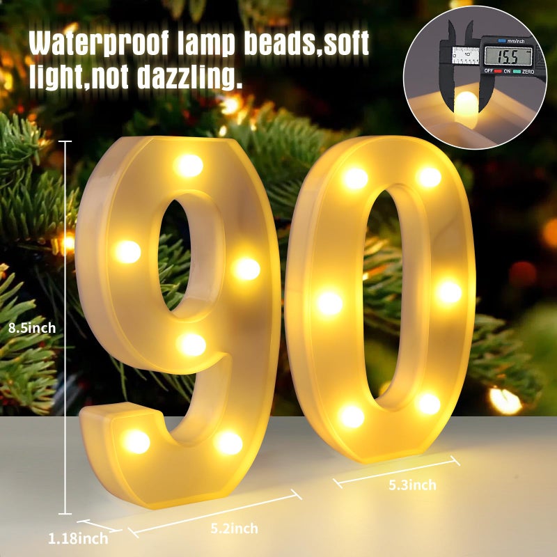 Funsky 90th Birthday Decorations for Women Men,Happy 90 Birthday Decorations for Centerpieces Table,90 Light Up Numbers Sign Led for Party Backdrop Wall Decor for Wedding Anniversary Home - Image 2