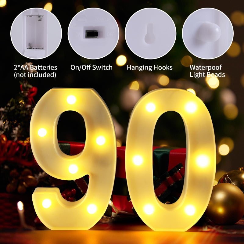 Funsky 90th Birthday Decorations for Women Men,Happy 90 Birthday Decorations for Centerpieces Table,90 Light Up Numbers Sign Led for Party Backdrop Wall Decor for Wedding Anniversary Home - Image 3