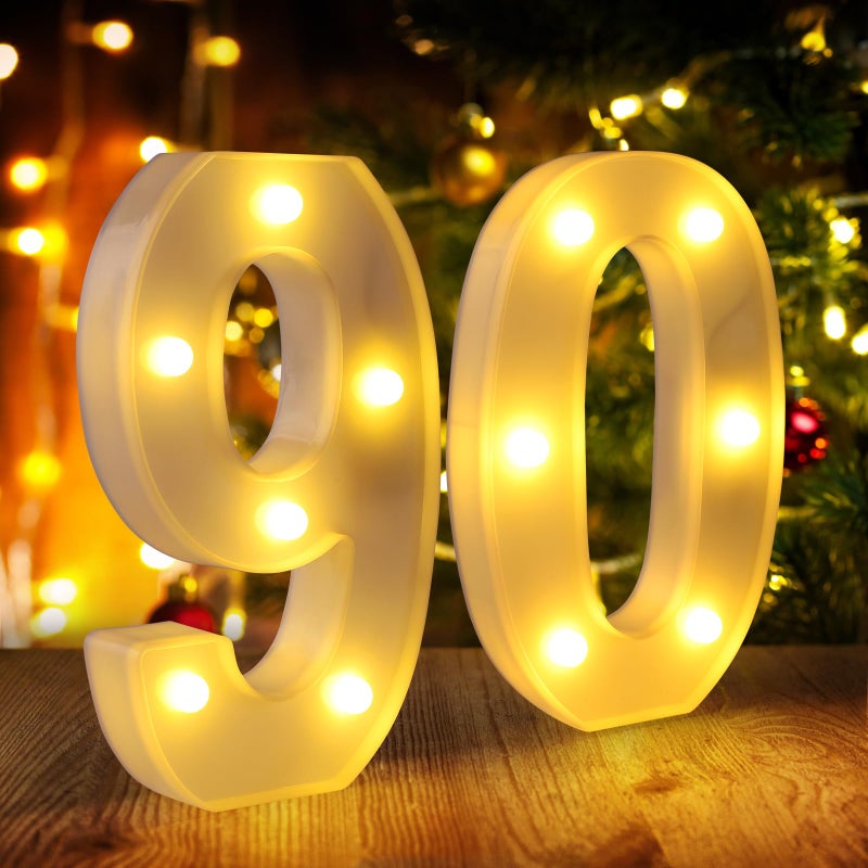 Funsky 90th Birthday Decorations for Women Men,Happy 90 Birthday Decorations for Centerpieces Table,90 Light Up Numbers Sign Led for Party Backdrop Wall Decor for Wedding Anniversary Home - Image 1