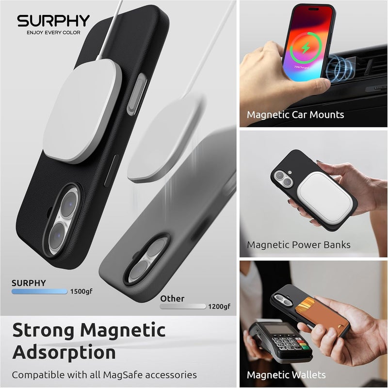 SURPHY Designed for iPhone 17 Leather Case, Compatible with MagSafe Wireless Charging Faux Leather Case with Metallic Buttons and Microfiber Lining for 17 6.3 inch 2025, Black - Image 3