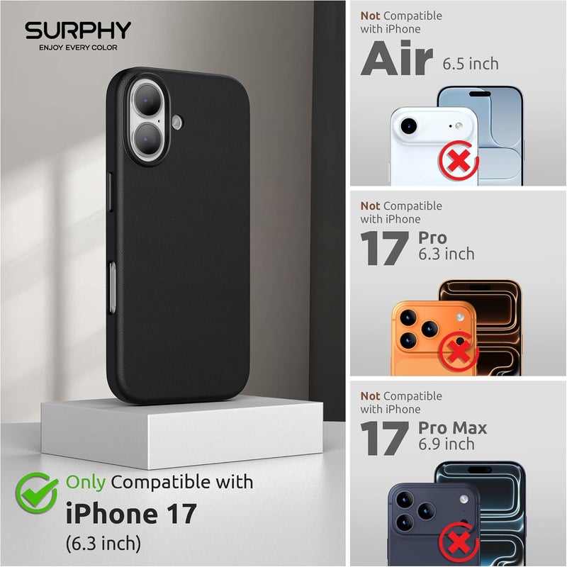 SURPHY Designed for iPhone 17 Leather Case, Compatible with MagSafe Wireless Charging Faux Leather Case with Metallic Buttons and Microfiber Lining for 17 6.3 inch 2025, Black - Image 2