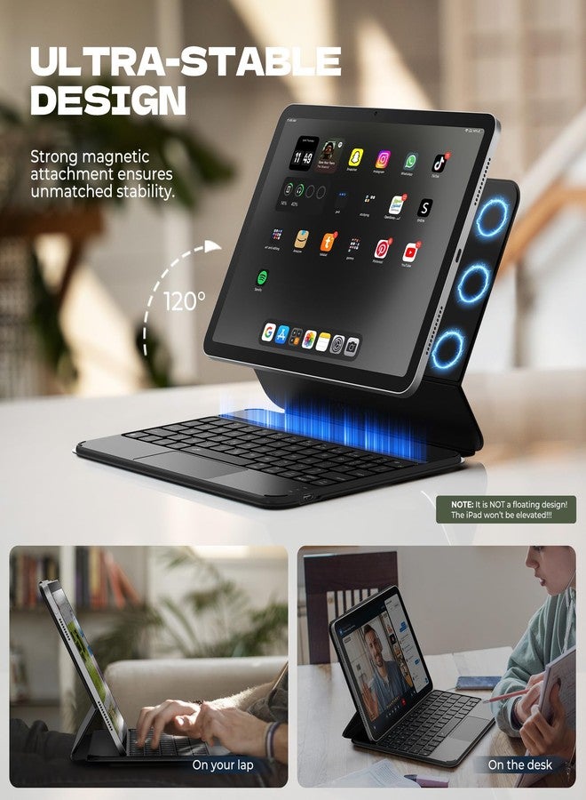 Dexnor Keyboard Case for iPad Air 11 inch (M3 2025/M2 2024) & iPad Pro 11 (4th/3rd/2nd/1st Gen) & iPad Air 5th/4th Gen Case with Keyboard Ultra-Thin Magnetic Detachable Trackpad Backlit, Black - Image 3