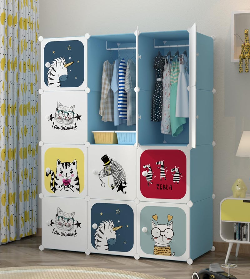 LUHI Plastic Wardrobe for Kids Clothes – Durable, Easy to Use Anti-Skid & Non-Slip Effective Professional Collapsible Wardrobe, Plastic Cupboard for Kids, Foldable Almirah (KTD2 Blue, 12 Door) - Image 1