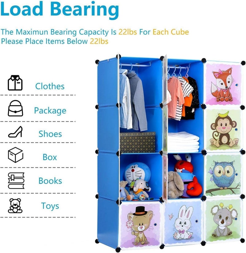LUHI Plastic Wardrobe for Kids Clothes – Durable, Easy to Use Anti-Skid & Non-Slip Effective Professional Collapsible Wardrobe, Plastic Cupboard for Kids, Foldable Almirah (KTD2 Blue, 12 Door) - Image 4