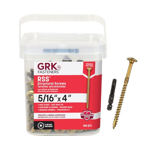 GRK Fasteners RSS 5/16 x 4 Inch, Structural Screws, 100 PCS, Rust Resistant Climatek Coating, Heavy-Duty Framing & Decking Screws, Fast Bite Tip, Star Drive Recess, T-30 Bit Included, Gold - Image 1