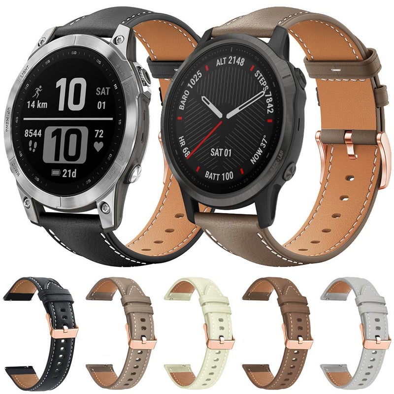 S-TOP For Garmin Fenix 8/7/6/5 22mm xDfind Rose Gold Buckle Black Shark Fine Grain Vegan Leather Watch Band(Coffee) - Image 3
