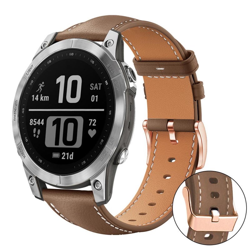 S-TOP For Garmin Fenix 8/7/6/5 22mm xDfind Rose Gold Buckle Black Shark Fine Grain Vegan Leather Watch Band(Coffee) - Image 1