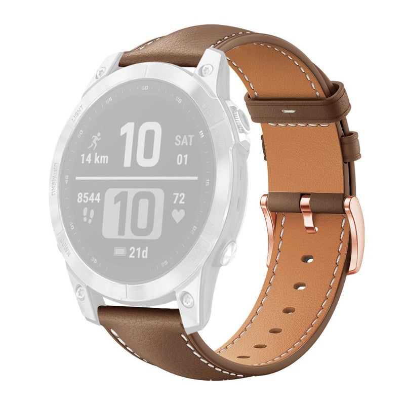 S-TOP For Garmin Fenix 8/7/6/5 22mm xDfind Rose Gold Buckle Black Shark Fine Grain Vegan Leather Watch Band(Coffee) - Image 2