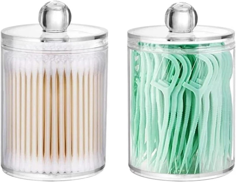 klarako 2PC Holder Dispenser for Cotton Ball, Cotton Swab, Cotton Round Pads, Floss, Clear Plastic Apothecary Jar Set for Bathroom Canister Storage Organization, Vanity Makeup Organizer, Apartment Essentials - Image 2
