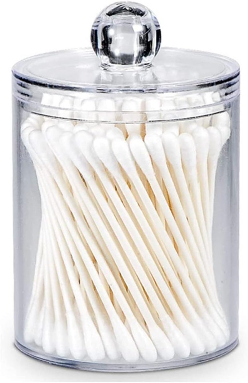 klarako 2PC Holder Dispenser for Cotton Ball, Cotton Swab, Cotton Round Pads, Floss, Clear Plastic Apothecary Jar Set for Bathroom Canister Storage Organization, Vanity Makeup Organizer, Apartment Essentials - Image 5