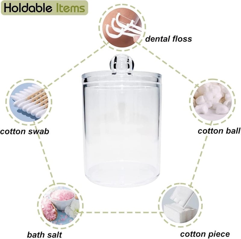 klarako 2PC Holder Dispenser for Cotton Ball, Cotton Swab, Cotton Round Pads, Floss, Clear Plastic Apothecary Jar Set for Bathroom Canister Storage Organization, Vanity Makeup Organizer, Apartment Essentials - Image 3