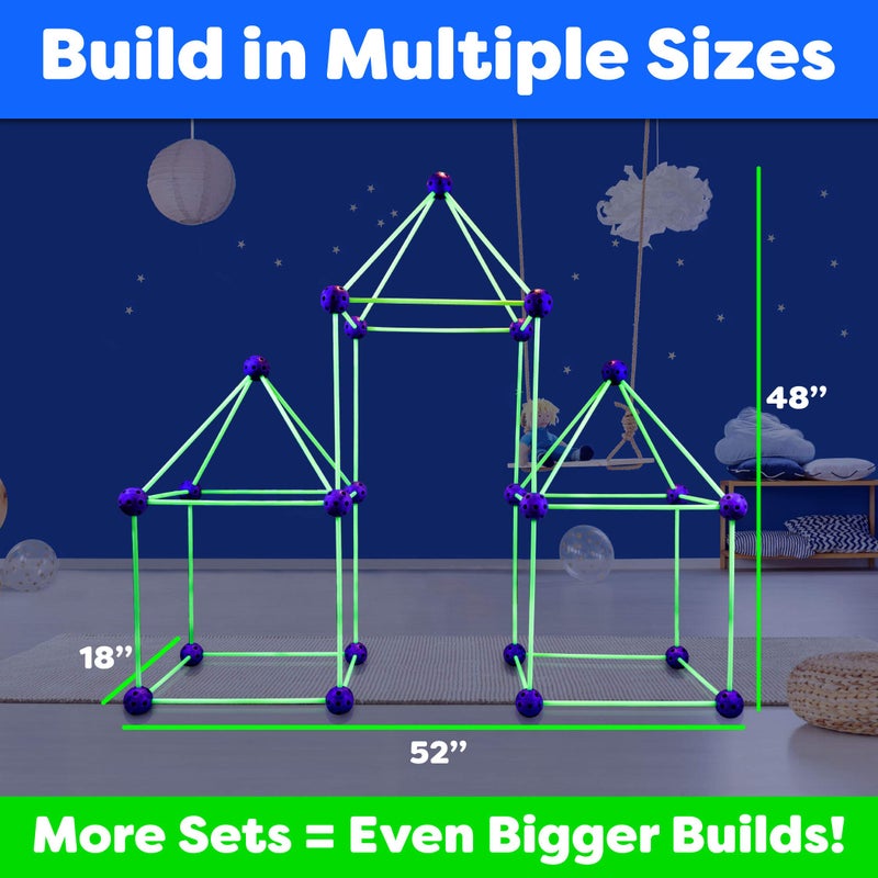 Power Your Fun Fun Forts Glow Fort Building Kit for Kids - 81 Pack Glow in The Dark STEM Building Toys Indoor Outdoor Play Tent for Kids Construction Toys with 53 Rods and 28 Spheres - Image 5