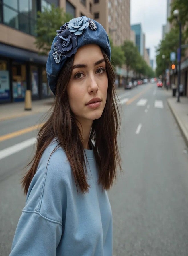 PROCOS Womens Denim Beret Hat Fisherman Newsboy Flat Cap Gatsby Cabbie Visor Renaissance French Painter Casual Sun Hats (US, Alpha, One Size, Beret) - Image 2
