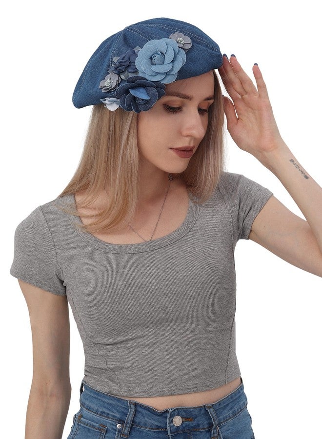 PROCOS Womens Denim Beret Hat Fisherman Newsboy Flat Cap Gatsby Cabbie Visor Renaissance French Painter Casual Sun Hats (US, Alpha, One Size, Beret) - Image 4