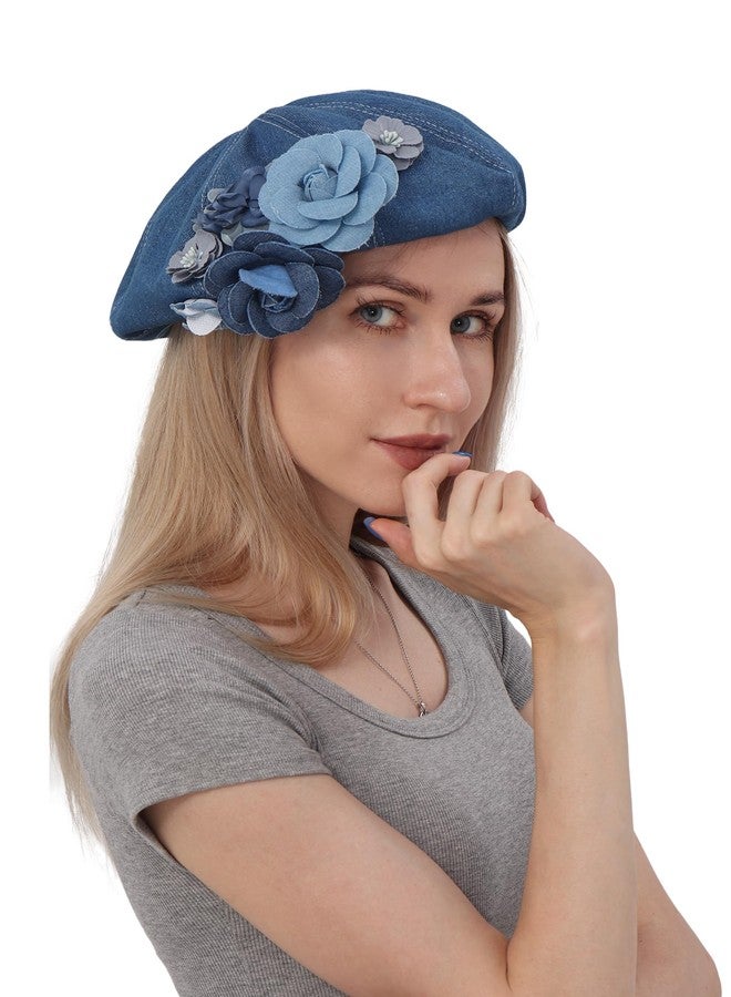 PROCOS Womens Denim Beret Hat Fisherman Newsboy Flat Cap Gatsby Cabbie Visor Renaissance French Painter Casual Sun Hats (US, Alpha, One Size, Beret) - Image 1