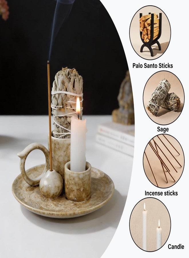 Tnstbiee 4.1-Inch 5-in-1 Ceramic Smudge Bowl-Versatile Incense Stick Holder and Smudging Dish for Palo Santo and Sage–Ideal for Zen Altar, Meditation,Yoga, and Aromatherapy–Easy to Clean Brown Design - Image 3
