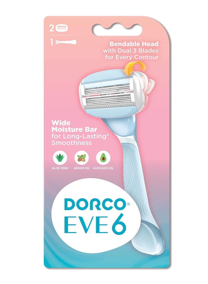 Dorco Eve 6 Women's Razor with 6 Blades - 1 Handle + 2 Heads - Image 1