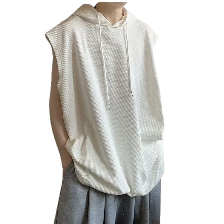 2023 Mens Hooded Vest Loose Houndstooth Sleeveless Sweatshirt White - Image 3