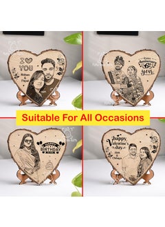 FOTO VALE GIFTS Personalized Engraved Natural Wooden Slice Photo Frame With Wood Stand Best Gift for Birthday Anniversary Wedding Retirement Valentine etc 8 Inches Brown Tabletop Brown 8 Inch Heart  - Image 4