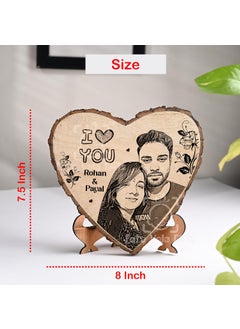 FOTO VALE GIFTS Personalized Engraved Natural Wooden Slice Photo Frame With Wood Stand Best Gift for Birthday Anniversary Wedding Retirement Valentine etc 8 Inches Brown Tabletop Brown 8 Inch Heart  - Image 3