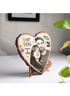 FOTO VALE GIFTS Personalized Engraved Natural Wooden Slice Photo Frame With Wood Stand Best Gift for Birthday Anniversary Wedding Retirement Valentine etc 8 Inches Brown Tabletop Brown 8 Inch Heart  - Image 2
