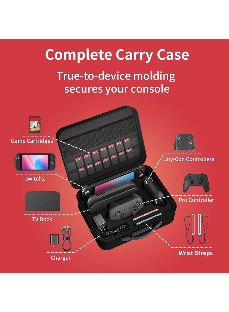 Switch 2 Carrying Case, Waterproof and Dustproof Travel Bag, Holds 18 Game Cartridges, Includes Handle and Shoulder Strap, Compatible with Switch 2 Accessories, Black - Image 2