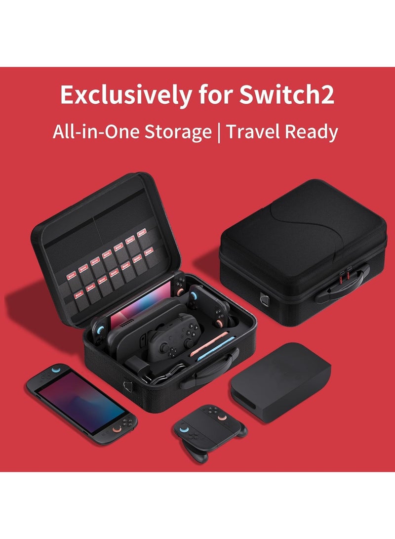 Switch 2 Carrying Case, Waterproof and Dustproof Travel Bag, Holds 18 Game Cartridges, Includes Handle and Shoulder Strap, Compatible with Switch 2 Accessories, Black - Image 5
