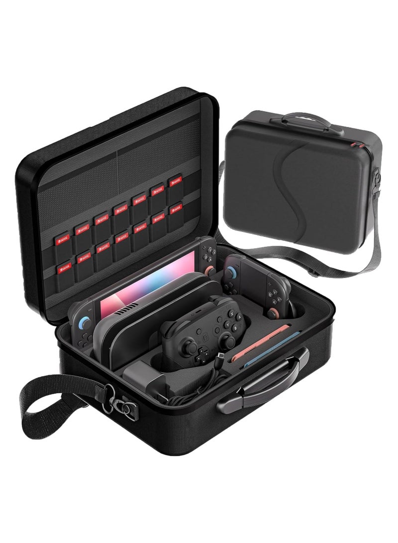 Switch 2 Carrying Case, Waterproof and Dustproof Travel Bag, Holds 18 Game Cartridges, Includes Handle and Shoulder Strap, Compatible with Switch 2 Accessories, Black - Image 1