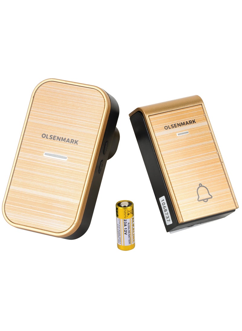 Olsenmark جرس باب رقمي لاسلكي أولسن مارك OMDB18976 مدى 150م، 38 لحن بوليفوني مع زر لضبط الصوت تصميم خشبي أنيق، بطارية قلوية عالية الجودة مضمنة لون خشبي، ضمان لمدة 2 سنوات - Image 1