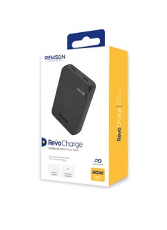 Remson Remson Remson Revo Charge 10000mAh Mini Power Bank 20W Power Delivery Dual USB-C Output with Leather Exterior Design Compatible for iPhone Tablet Samsung - Black  - Image 4