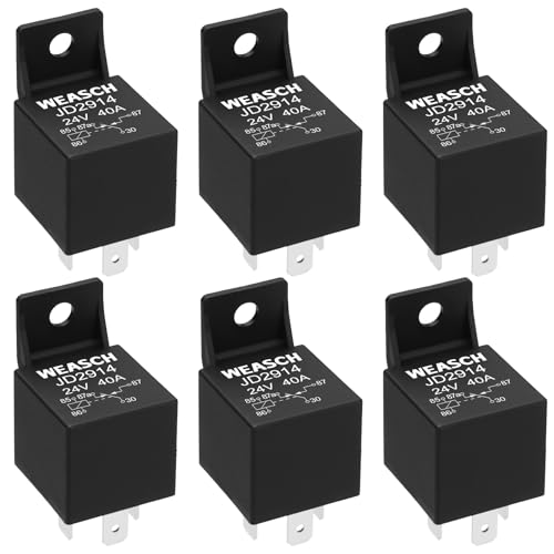 Weasch 6 Pack JD2914 Car Relay, 24V 40A, 5 Pin SPDT, Automotive Switches and Starters, Waterproof Relay for Boat Tractor Truck Motorcycle (Plastic Backrest, 6) - Image 1