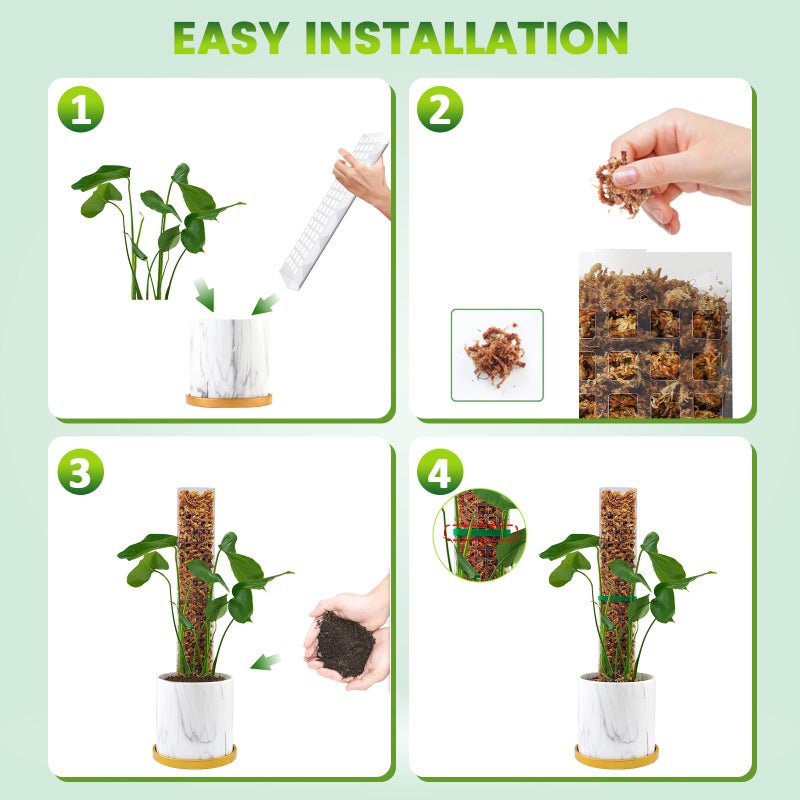EOX 4 Pcs 15 Inch Plastic Moss Pole for Plants Monstera Set with 5.3oz/150g Sphagnum Moss, Plant Poles for Climbing Plants, Plant Support for Indoor Plants, Garden Ties - Image 2
