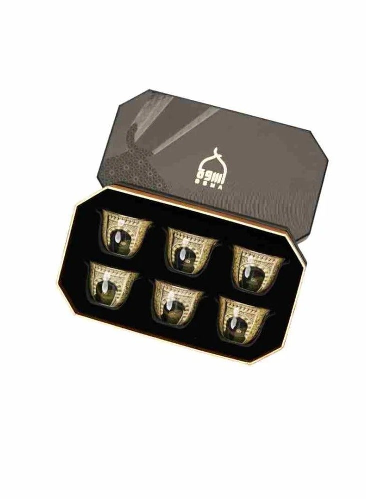 Luxury Ceramic Coffee Set 6 Pieces – Al Haram Design, Elegant White Printed Cups for Serving Coffee at Home, Guests, and Special Occasions with Gift Box