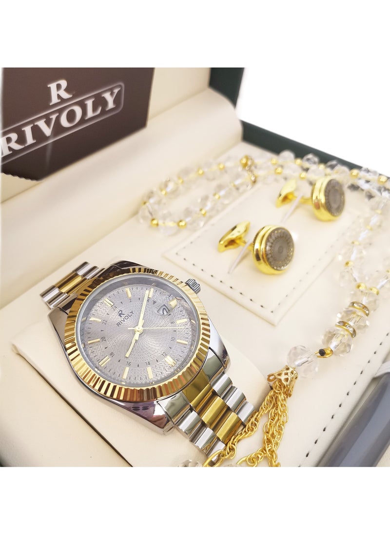 Rivoly - Men's stainless steel set consisting of a watch, a rosary, a pen and cufflinks - Image 1