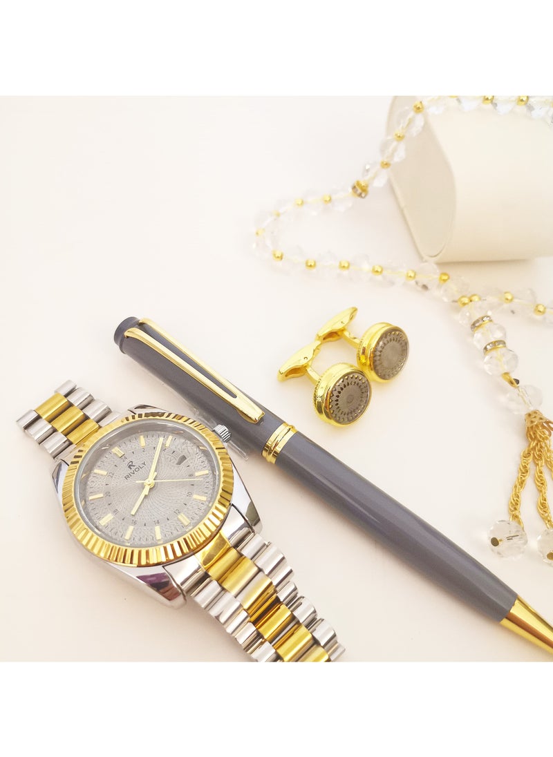 Rivoly - Men's stainless steel set consisting of a watch, a rosary, a pen and cufflinks - Image 1