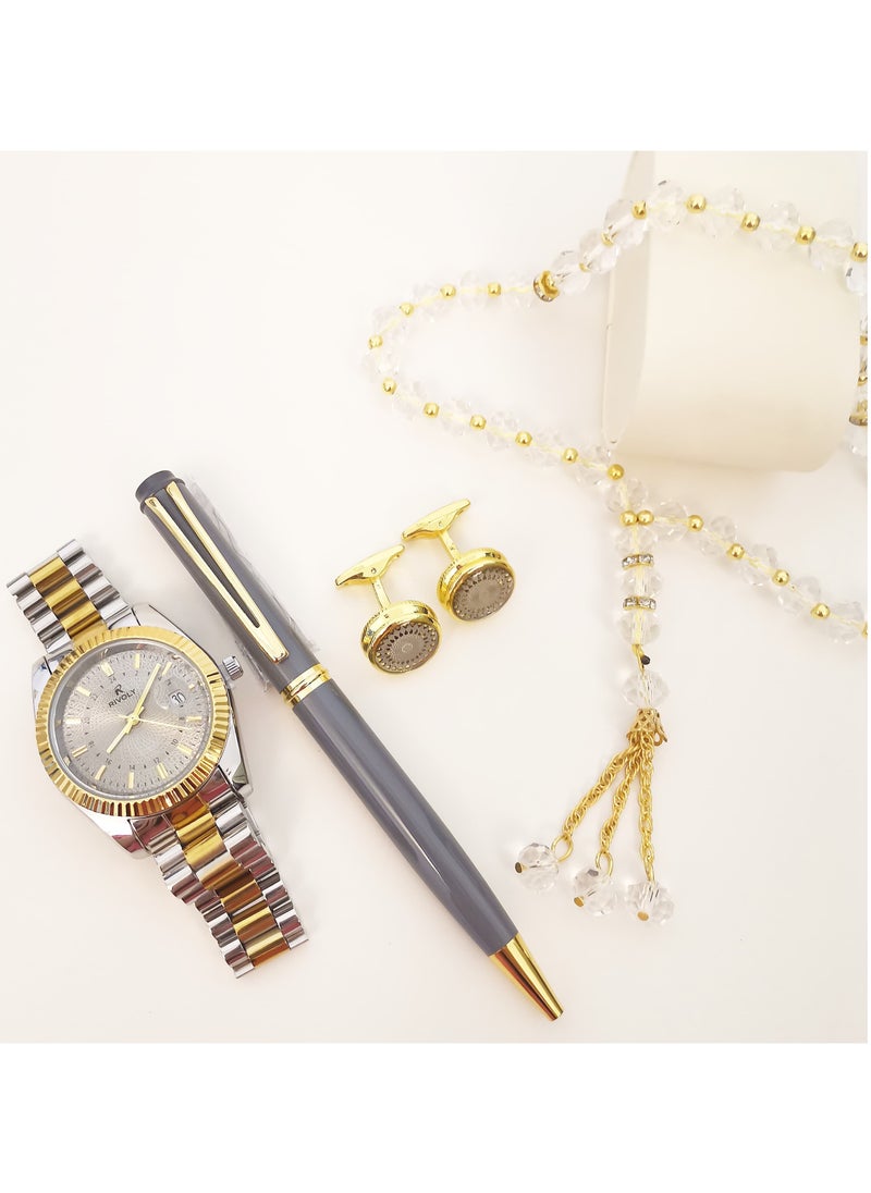 Rivoly - Men's stainless steel set consisting of a watch, a rosary, a pen and cufflinks - Image 1
