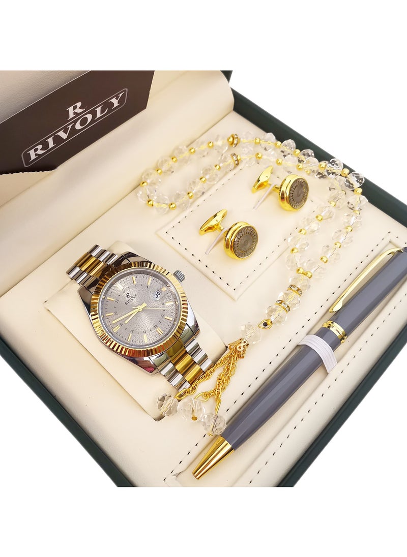 Rivoly - Men's stainless steel set consisting of a watch, a rosary, a pen and cufflinks - Image 1