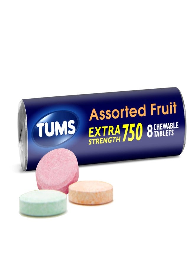 TUMS Extra Strength Antacid Tablets for Chewable Heartburn Relief and Acid Indigestion Relief, Assorted Fruit Flavors - 8 Count Roll - Image 1