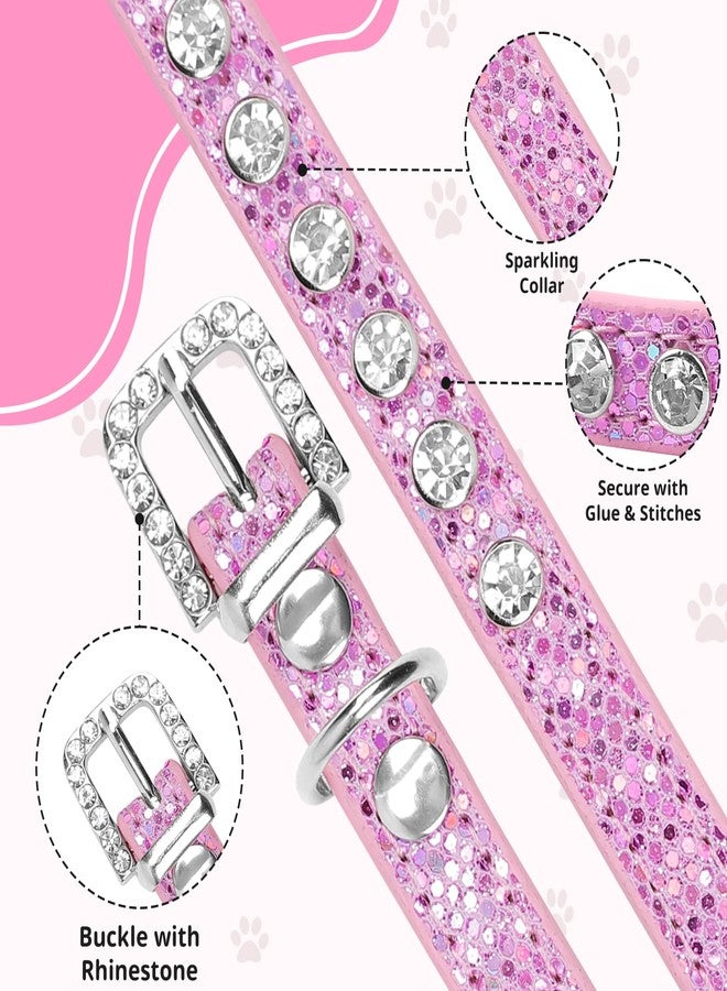 HOWWFALY Pet Bling Accessories Cat and Dog Rhinestone Collar PU Leather Adjustable Collar (Extra Small, Pink) - Image 3