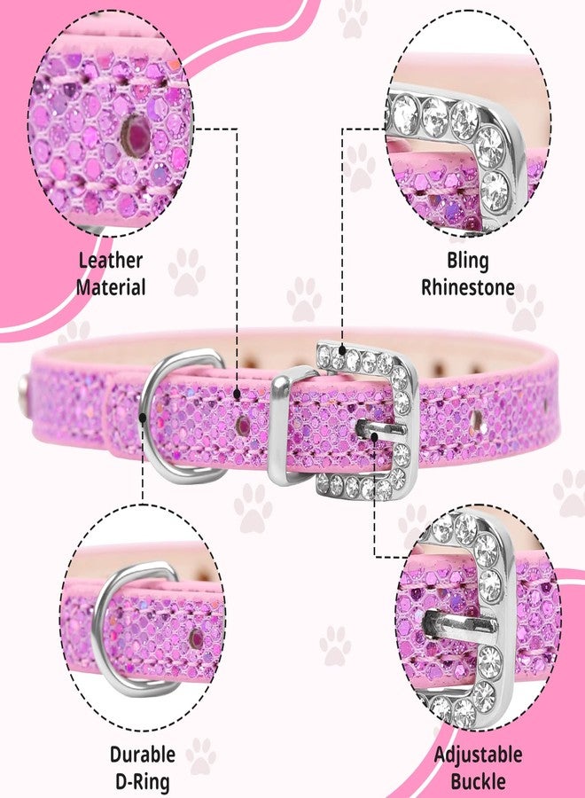 HOWWFALY Pet Bling Accessories Cat and Dog Rhinestone Collar PU Leather Adjustable Collar (Extra Small, Pink) - Image 5