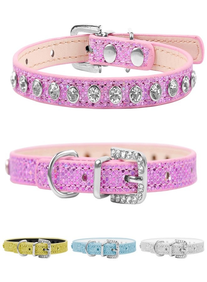 HOWWFALY Pet Bling Accessories Cat and Dog Rhinestone Collar PU Leather Adjustable Collar (Extra Small, Pink) - Image 2