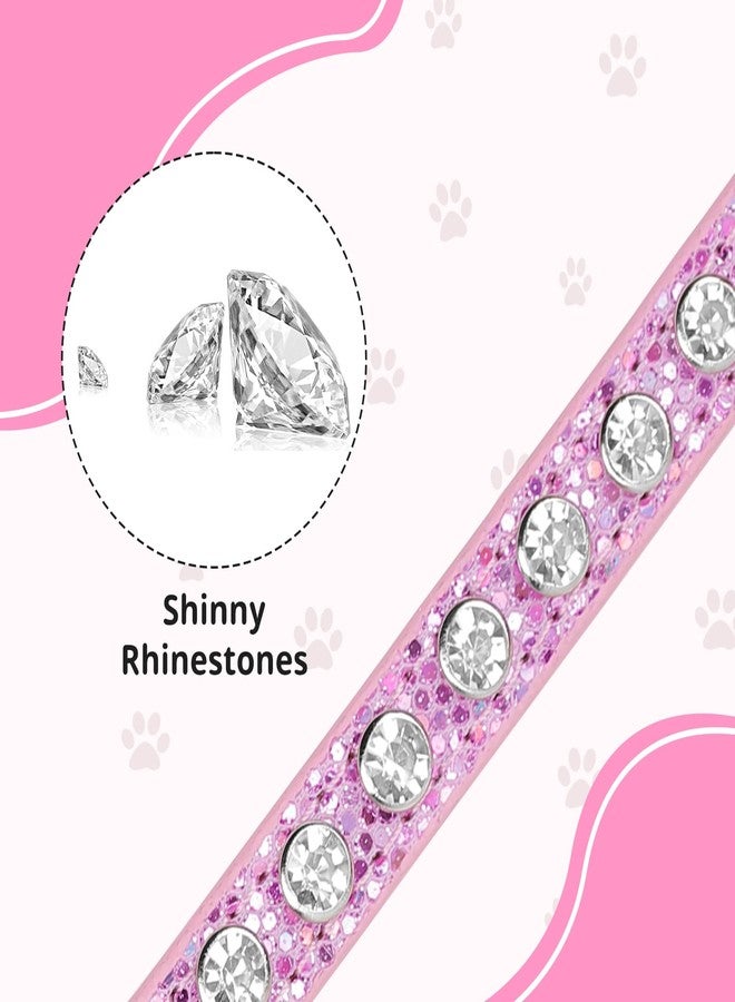 HOWWFALY Pet Bling Accessories Cat and Dog Rhinestone Collar PU Leather Adjustable Collar (Extra Small, Pink) - Image 4