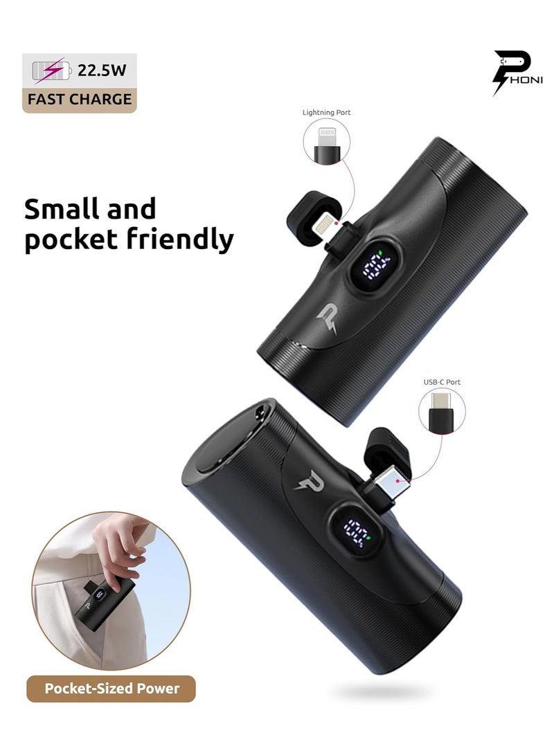 Phoni 4-in-1 Power Bank Station, 5000mAh, 4 Pieces, Portable Charger with Built-in Display and Kickstand Compatible With Lightning for iPhone 15/14, Samsung S24/S23/S22 & Huawei, Xiaomi (2 Lightning + 2 USB-C) - Image 2