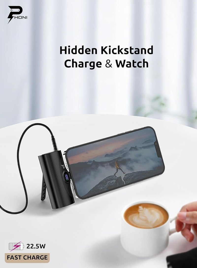 Phoni 4-in-1 Power Bank Station, 5000mAh, 4 Pieces, Portable Charger with Built-in Display and Kickstand Compatible With Lightning for iPhone 15/14, Samsung S24/S23/S22 & Huawei, Xiaomi (2 Lightning + 2 USB-C) - Image 4