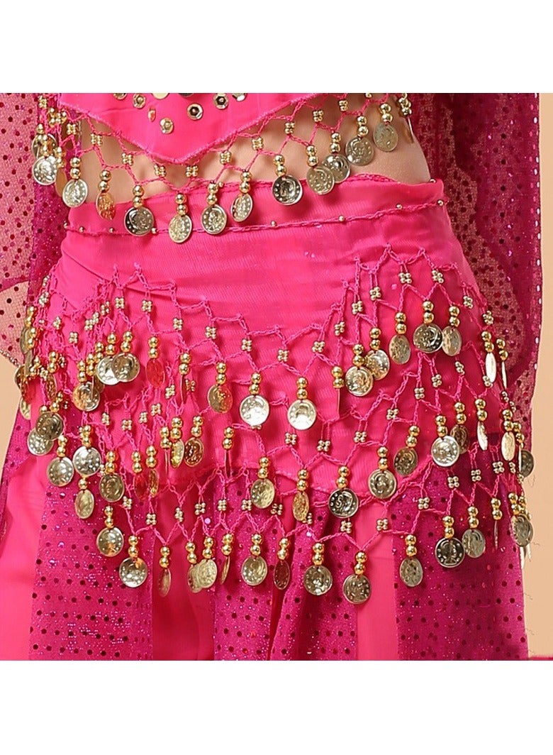 Belly Dance Belt Belly Dance Hip Scarf with 128 Coins, Rosered  - Image 1
