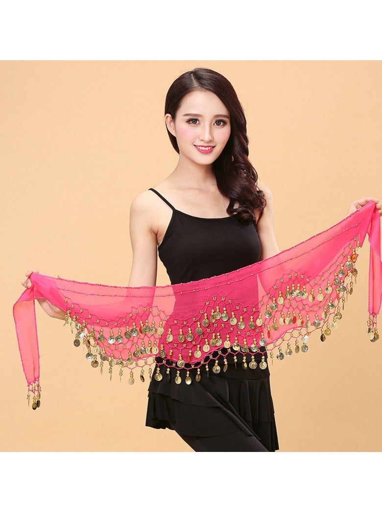 Belly Dance Belt Belly Dance Hip Scarf with 128 Coins, Rosered  - Image 2