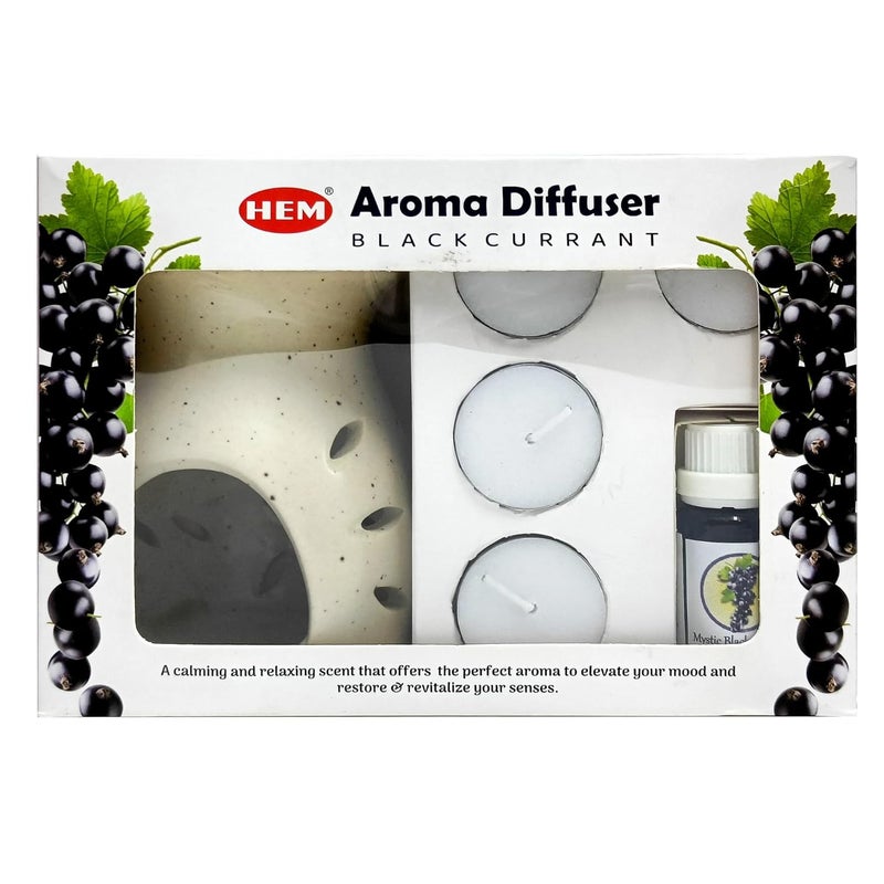 HEM Ceramic Oil Burner Gift Set Ceramic Diffuser with Black Currant Aroma Oil 4 Tealight Candles Perfect for Home Fragrance Spa Meditation and Gifting Black Current Oil 10ml - Image 2