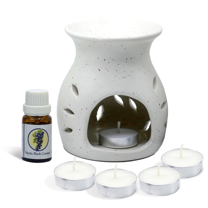HEM Ceramic Oil Burner Gift Set Ceramic Diffuser with Black Currant Aroma Oil 4 Tealight Candles Perfect for Home Fragrance Spa Meditation and Gifting Black Current Oil 10ml - Image 4